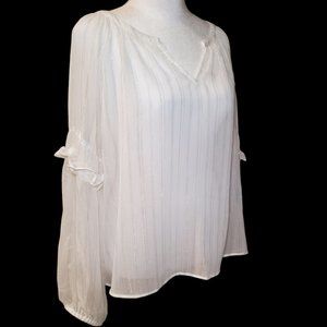 NWT Flowy Boho Sheer Top A New Day White w/ Silver & Gold Metallic Plus …
